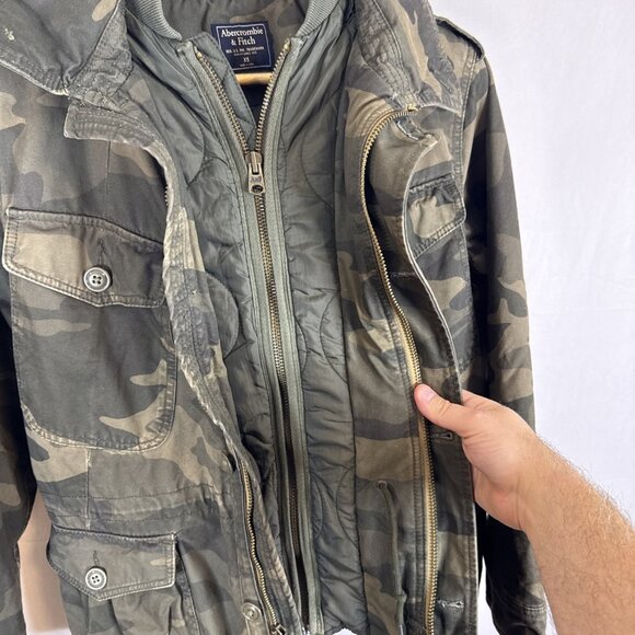 Abercrombie & Fitch Men’s Camo Military Field Jacket XS Army Green Cotton Lined - Picture 6 of 9